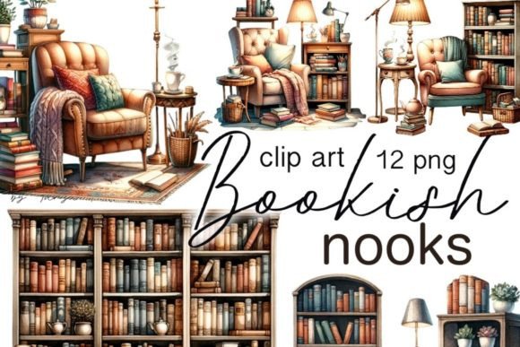 Download Vintage Book Nook Library Clipart - Library Collection