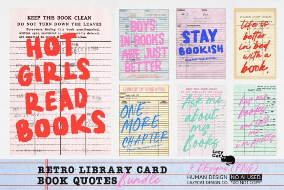 Download Retro Library Card Book Quote PNG Bundle - Library Collection