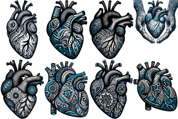 Download 8 Human Heart Intricate Patterns Bundle - Human Collection